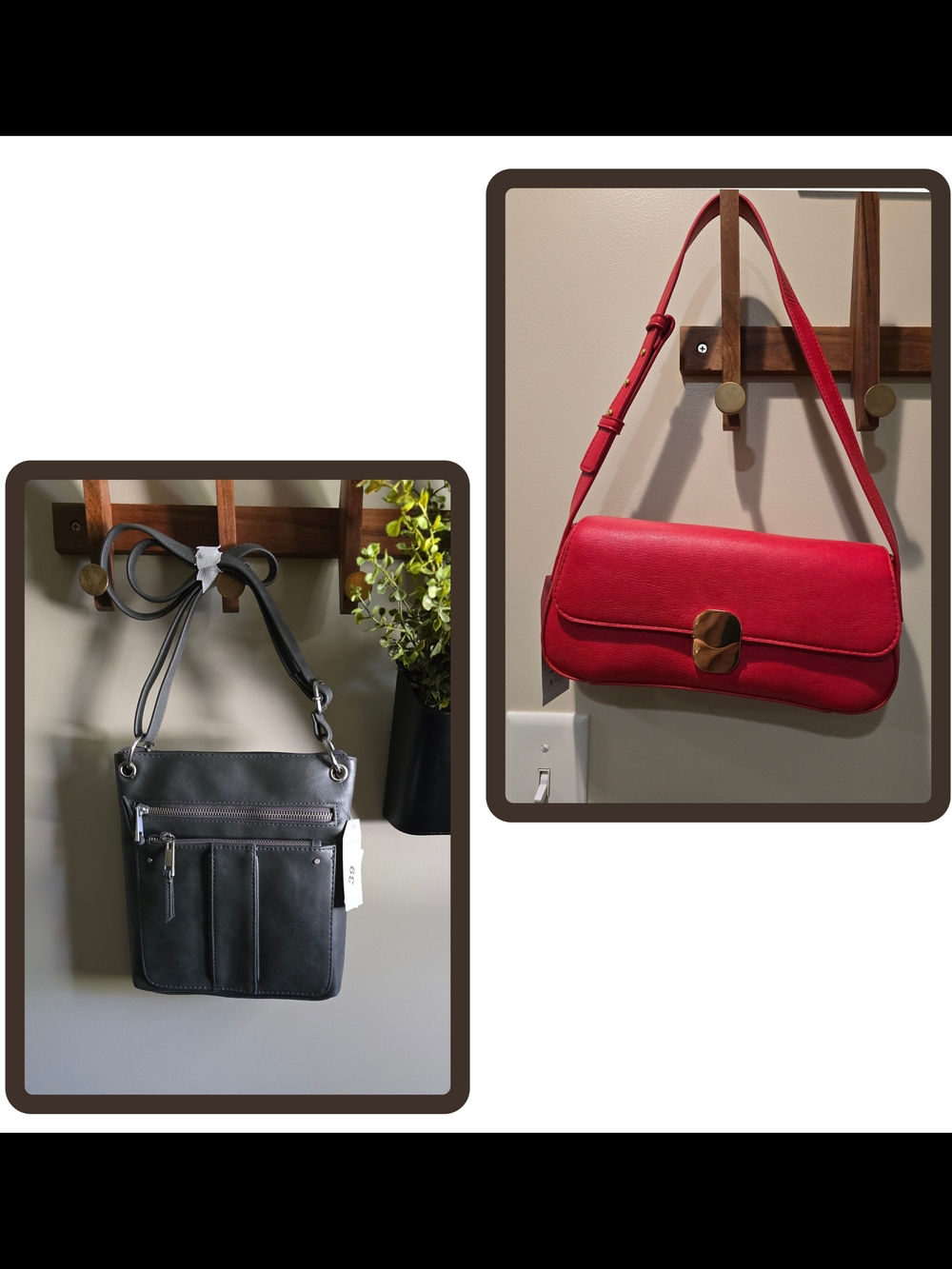 🔥 Red Shoulder Bag with Gold Accent - Grey Crossbody Bundle Set